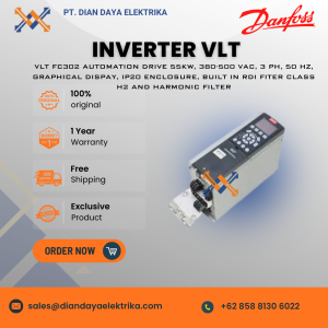 danfoss inverter vlt fc302 automation drive 55kw, 380 500 vac, 3 ph, 50 hz, graphical dispay, ip20 enclosure, built in rdi fiter class h2 and harmonic filter