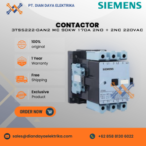 siemens contactor type 3ts5222 0an2 mc 90kw 170a 2no + 2nc 220vac